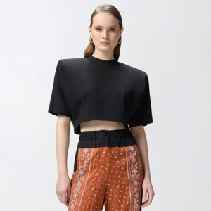 105218A2M2_Z99-mdl2 Manny Μαύρο Crop T-Shirt Με Βάτες pinko