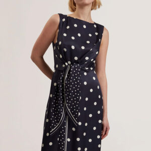 279841_BLU-mdl2 Malmoa Μακρύ Μπλε Πουά Σατέν Φόρεμα TED BAKER