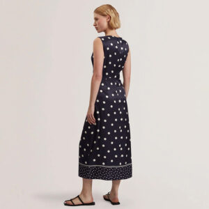 279841_BLU-mdl3 Malmoa Μακρύ Μπλε Πουά Σατέν Φόρεμα TED BAKER