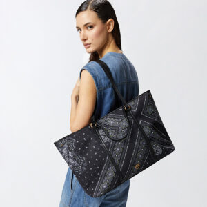 104900A2AS_Z99Q-mdl1 Extra Canvas Shopper Μαύρη Εμπριμέ Τσάντα pinko
