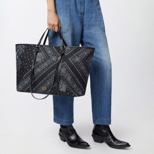104900A2AS_Z99Q-mdl2 Extra Canvas Shopper Μαύρη Εμπριμέ Τσάντα pinko