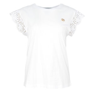 251TT2411_00001-00 Άσπρο T-Shirt Με Logo Και Δαντέλα TWINSET