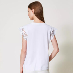 251TT2411_00001-mdl3 Άσπρο T-Shirt Με Logo Και Δαντέλα TWINSET