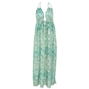 LE251CORALIE_2946-00 Coralie Python Turquoise Μακρύ Τυρκουάζ Εξώπλατο Φόρεμα LARA ETHNICS