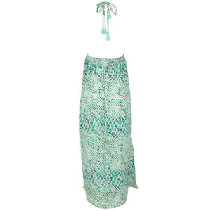 LE251CORALIE_2946-01 Coralie Python Turquoise Μακρύ Τυρκουάζ Εξώπλατο Φόρεμα LARA ETHNICS