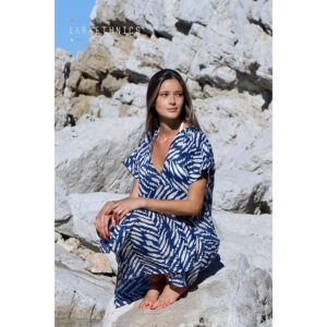LE251GLADYS_2936-mdl3 Gladys Zebra Marine Maxi Μπλε Εμπριμέ Φόρεμα LARA ETHNICS