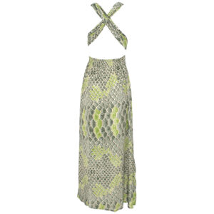 LE251JULIETTE_2938-01 Juliette Crocodile Khaki Μακρύ Πράσινο Φόρεμα LARA ETHNICS
