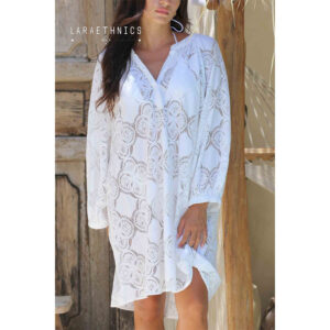 LE251OLGA_2976-mdl3 Olga Croisiere Blanc Άσπρη Μακριά Μπλούζα LARA ETHNICS