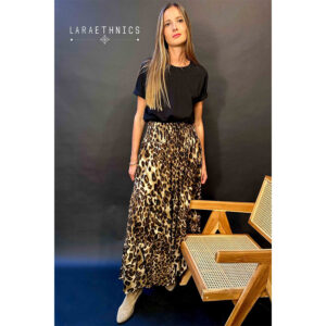 LE251SANDRA_2948-mdl1 Sandra Wild Maxi Καφέ Εμπριμέ Φούστα LARA ETHNICS