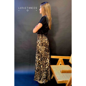 LE251SANDRA_2948-mdl2 Sandra Wild Maxi Καφέ Εμπριμέ Φούστα LARA ETHNICS
