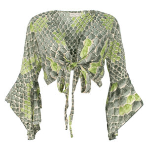 LE251TINA_2938-00 Tina Crocodile Khaki Πράσινο Εμπριμέ Δετό Κροπ Τοπ LARA ETHNICS