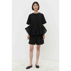 M5EX02_00100-mdl1 Μαύρο T-Shirt Με Πέπλουμ Δαντέλα MEIMEIJ