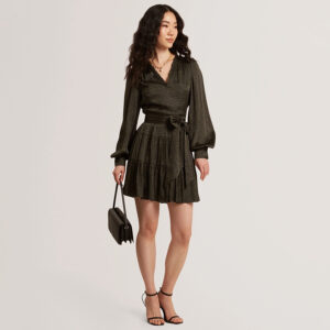 281427_BLK-mdl1 Phoeba Mini Χακί Εμπριμέ Φόρεμα Με Βολάν TED BAKER