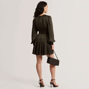 281427_BLK-mdl3 Phoeba Mini Χακί Εμπριμέ Φόρεμα Με Βολάν TED BAKER