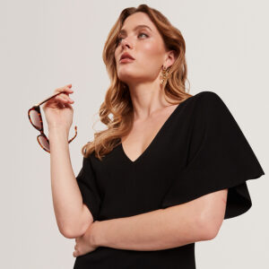 281599_BLK-mdl2 Rebexxa Midi Μαύρο Φόρεμα Με V TED BAKER