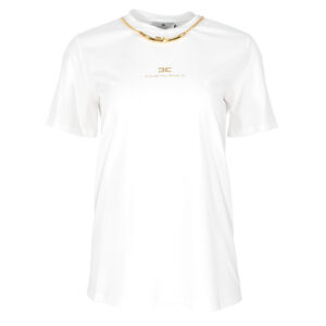 MA02856E2_270-00 Άσπρο T-Shirt Με Κολιέ Και Logo ELISABETTA FRANCHI