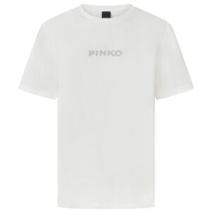 105526A2S1_Z05-00 Strepitoso Άσπρο T-Shirt Με Λεκτικό Στρας pinko