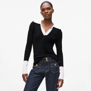 A4W18043_101-mdl2 Ασπρόμαυρη Πλεκτή Μπλούζα Polo KARL LAGERFELD
