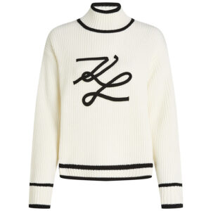 A4W18051_100-00 Άσπρη Πλεκτή Μπλούζα Με Logo KARL LAGERFELD