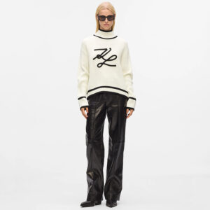 A4W18051_100-mdl1 Άσπρη Πλεκτή Μπλούζα Με Logo KARL LAGERFELD