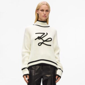 A4W18051_100-mdl2 Άσπρη Πλεκτή Μπλούζα Με Logo KARL LAGERFELD