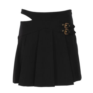79HAE801-N0356_899-00 Mini Μαύρη Πλισέ Φούστα Με Αγκράφες VERSACE JEANS COUTURE