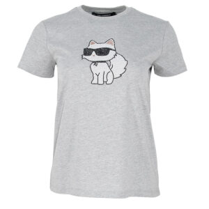 A3W17110_257-00 Γκρι T-Shirt Με Choupette Στρας KARL LAGERFELD
