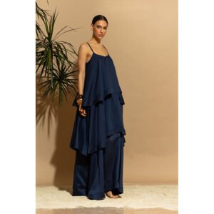 2636010_BLU-mdl1 Spetses Maxi Μπλε Κλιμακωτό Φόρεμα C-THROU