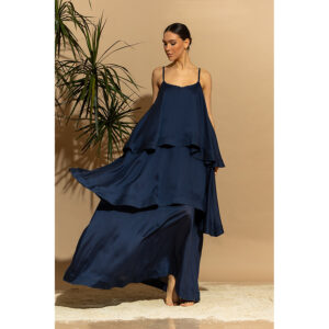2636010_BLU-mdl2 Spetses Maxi Μπλε Κλιμακωτό Φόρεμα C-THROU