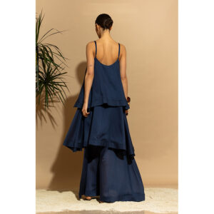 2636010_BLU-mdl3 Spetses Maxi Μπλε Κλιμακωτό Φόρεμα C-THROU