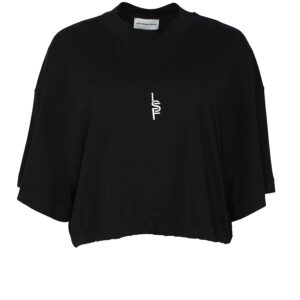 2684008_BLK-00 Tsarka Μαύρο Κροπ T-Shirt LESS SONDER FEELING