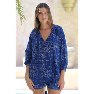 LE261ALMA_3188-mdl3 Alma Bandana Denim Μπλε Μπλούζα LARA ETHNICS
