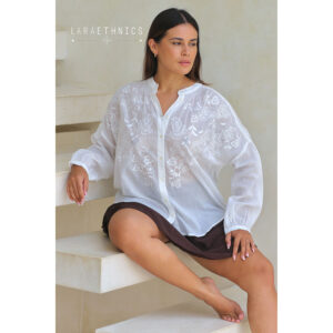 LE261CHEYENNE_2466-mdl1 Cheyenne Ivoire Άσπρο Κεντητό Πουκάμισο LARA ETHNICS