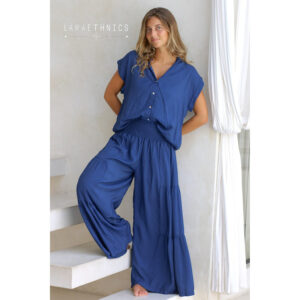 LE261CLARENCE_3198 & LE261EMILE_3198-mdl1 Emile Denim Μπλε Παντελόνα Καμπάνα LARA ETHNICS Clarence Denim Μπλε Πουκάμισο
