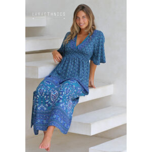 LE261SERAPHINE_3227-mdl1 Seraphine Rhapsodie Turquoise Maxi Μπλε Φόρεμα LARA ETHNICS