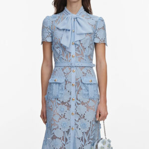 Γυναικείο Φόρεμα Lace Tie Midi Self-Portrait Γαλάζιο