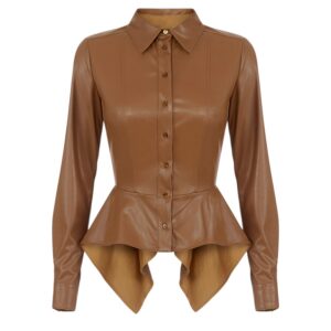 Γυναικείο Πουκάμισο Δερματίνης Καφέ Elisabetta Franchi