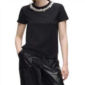 B4W17037_999-mdl1 Μαύρο T-Shirt Με Διακοσμημένο Λαιμό KARL LAGERFELD