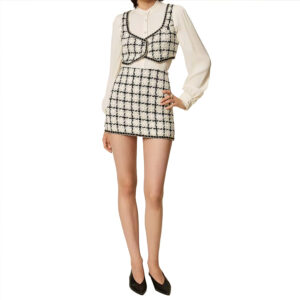 262TP2751_13859 & 262TP2753_13859-mdl2 Ασπρόμαυρο Καρό Τοπ TWINSET Mini Ασπρόμαυρη Καρό Φούστα