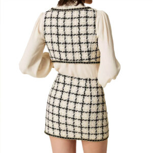 262TP2751_13859 & 262TP2753_13859-mdl4 Ασπρόμαυρο Καρό Τοπ TWINSET Mini Ασπρόμαυρη Καρό Φούστα
