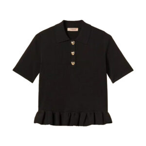 262TP3141_00006-00 Μαύρη Μπλούζα Polo Με Βολάν TWINSET