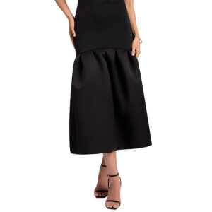 285238_BLK-mdl3 Lylora Midi Μαύρο Φόρεμα Με Σατέν Φούστα TED BAKER