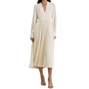 29153202_BEJ-mdl1 Millie Midi Εκρού Πλισέ Φόρεμα REISS